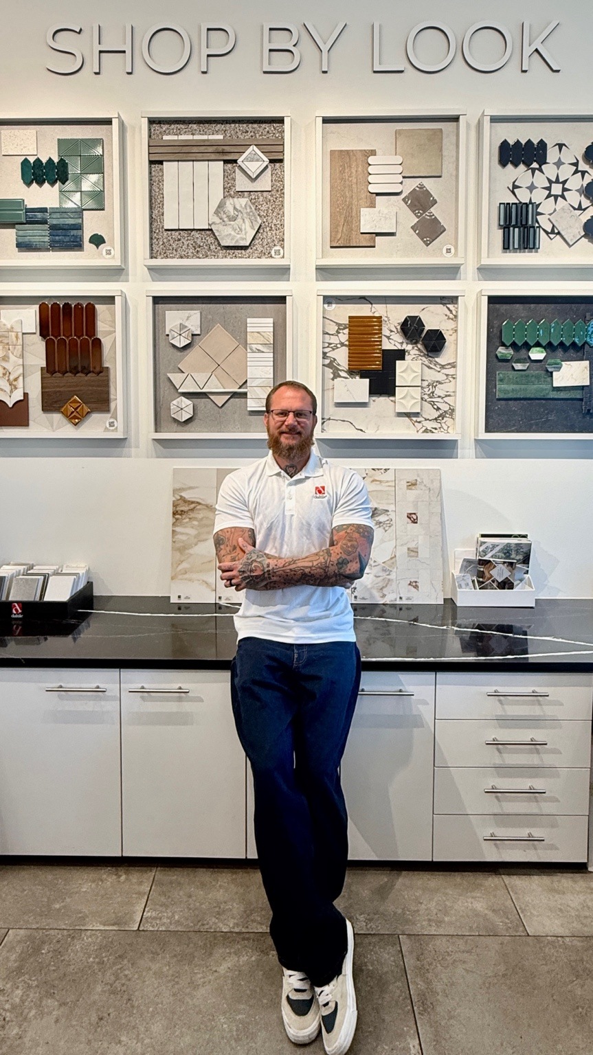 Richard Ostheimer in a tile showroom